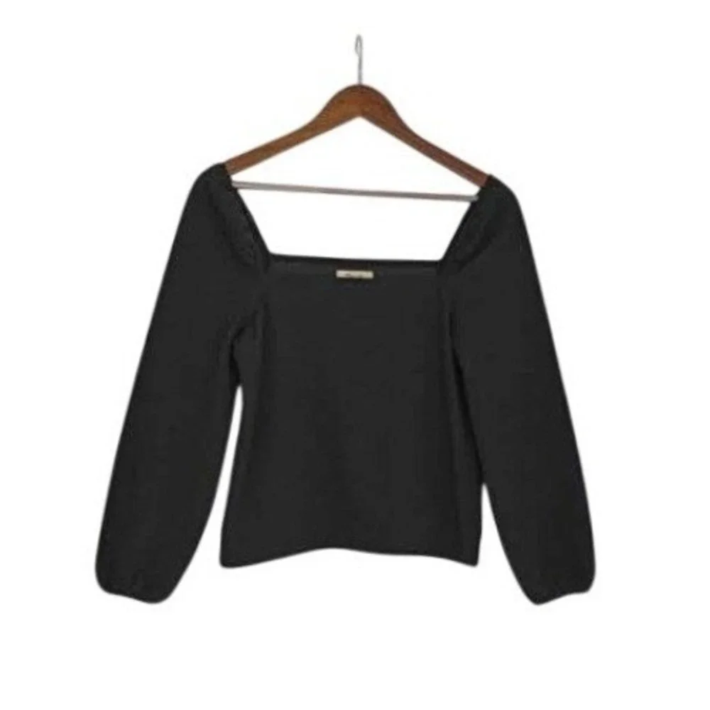 Madewell NWOT Square-Neck‎ Puff-Sleeve Top Black Minimalist Chic Fit Small S